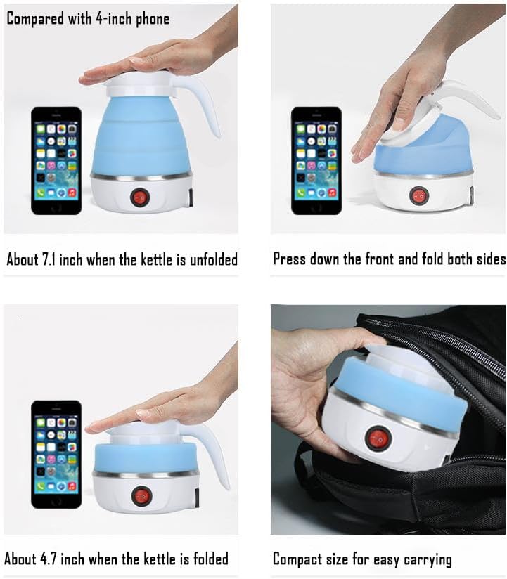 resgitiati Travel Kettle Electric Small Foldable Portable Kettle,Silicone Collapsible Heating Water Boiler Tea Pot for Camping,Easy for Storage with Separable Power Cord (Blue pro) - Image 2